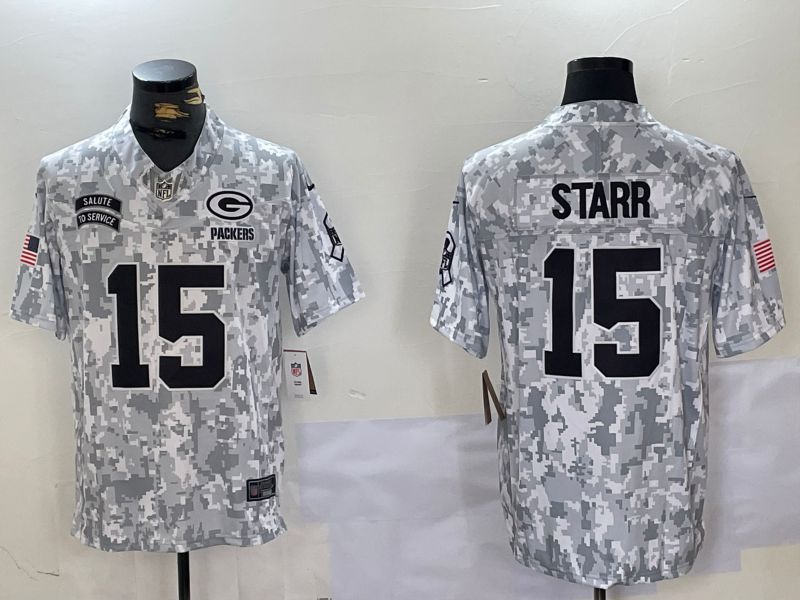 Men Green Bay Packers #15 Starr Nike Arctic Camo 2024 Salute to Service Limited NFL Jersey